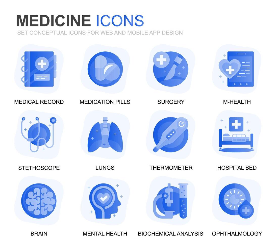 moderne ensemble soins de santé et médicament pente plat Icônes pour site Internet et mobile applications. contient tel Icônes comme médecin, hôpital, médical équipement. conceptuel Couleur plat icône. pictogramme paquet. vecteur