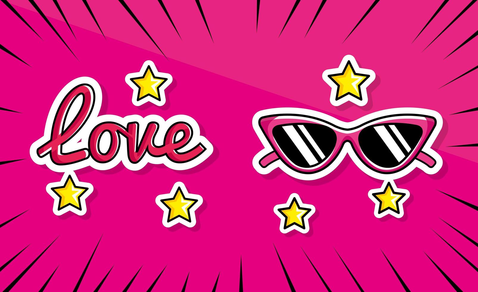 lunettes de soleil avec lettrage d'amour et étoiles style pop art vecteur