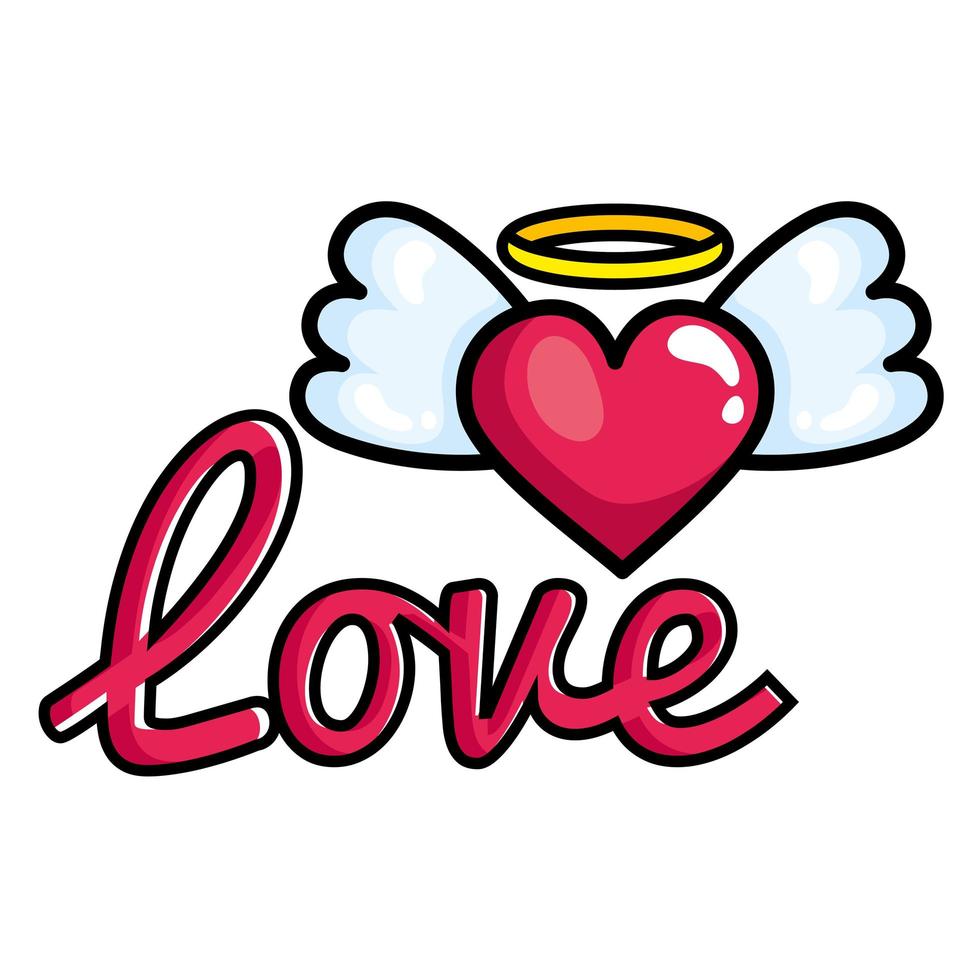 signe d'amour et coeur avec des ailes icône de style pop art vecteur
