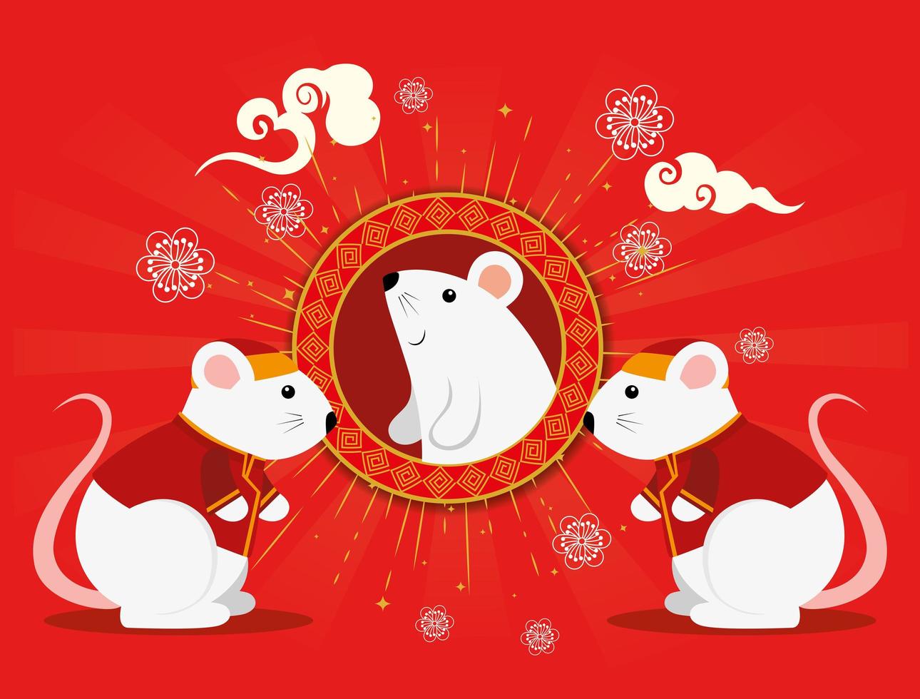 bonne année chinoise avec rats et décoration vecteur