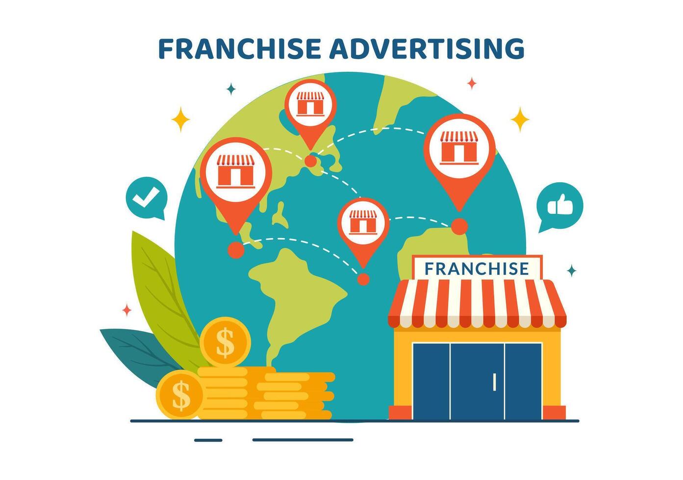 la franchise La publicité illustration avec affaires et la finance à promouvoir réussi marque ou commercialisation dans plat dessin animé Contexte vecteur