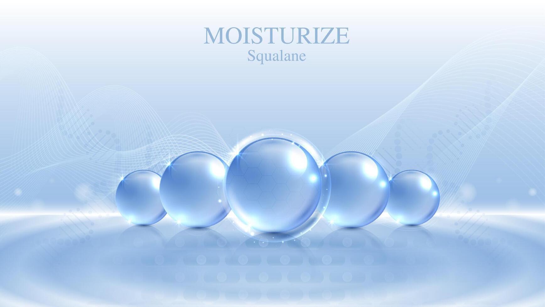 Crème hydratante et hyaluronique acide sur une bleu Contexte. peau se soucier avec l'eau gouttelettes est absorbé dans le peau et cellules. utilisation les publicités, lotions, les sérums, crèmes. médical et scientifique concepts. . vecteur