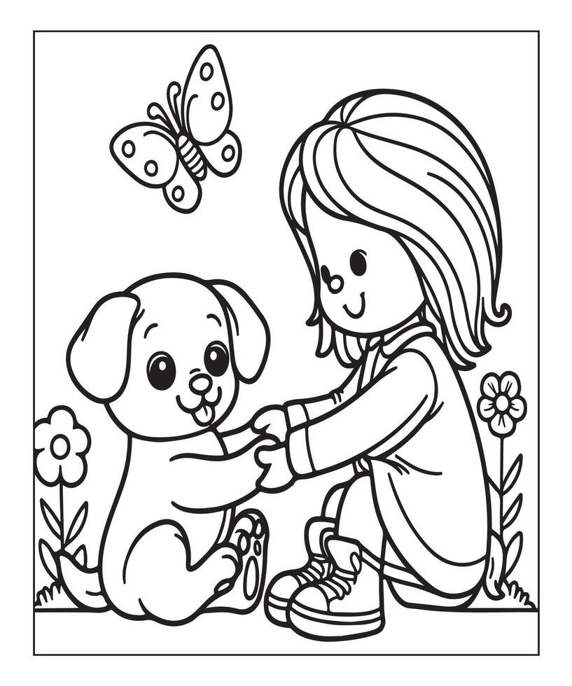 chien coloration page pour les filles vecteur