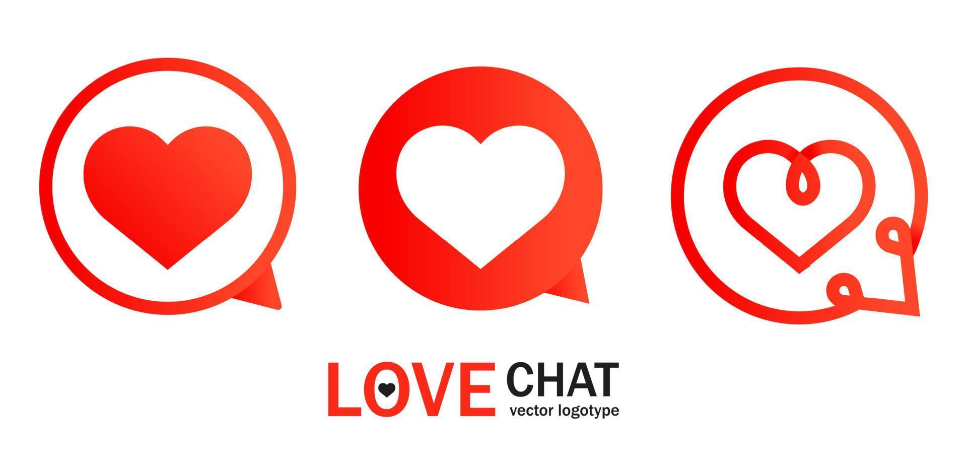 illustration abstraite avec logo de chat coeur rouge pour la conception d'applications. parler bulle. contacter l'ensemble de vecteurs d'icônes. vecteur