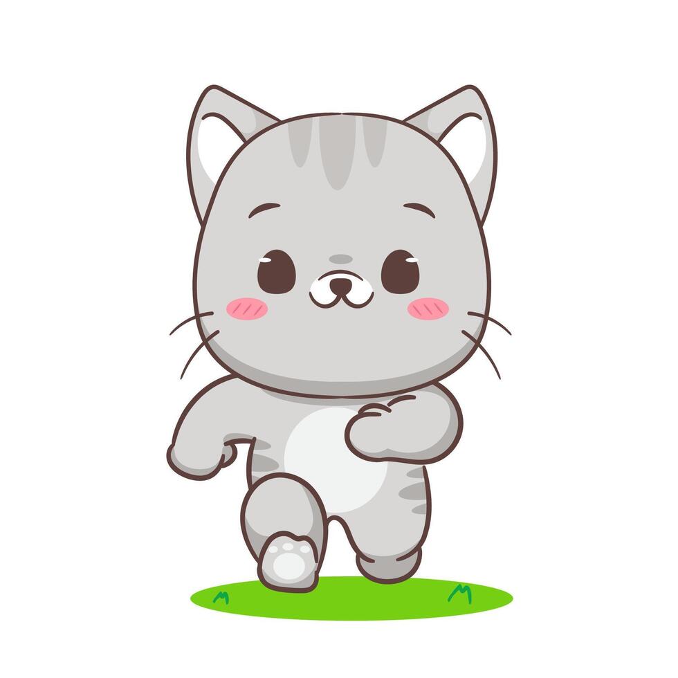 mignonne chat fonctionnement dessin animé personnage. adorable kawaii animaux concept conception. main tiré style illustration. isolé blanc Contexte. vecteur