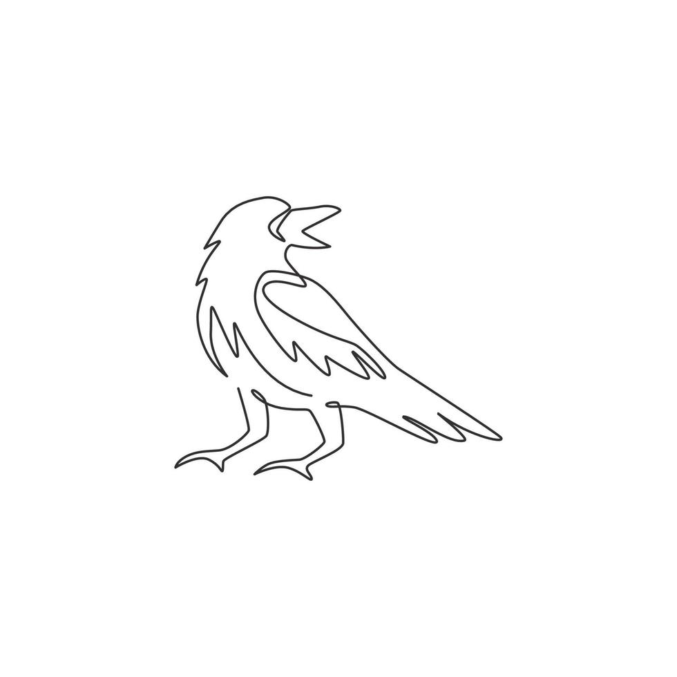 un seul dessin de corbeau mystérieux pour l'identité du logo de l'entreprise. concept de mascotte d'oiseau corbeau pour l'icône du cimetière. illustration graphique de vecteur de dessin de ligne continue à la mode