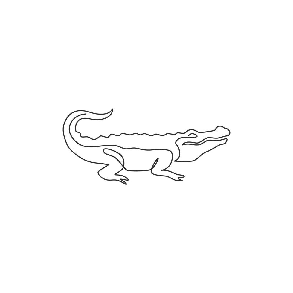 un seul dessin d'alligator des marais fluviaux pour l'identité du logo. concept effrayant de crocodile animal reptile pour l'icône du zoo national. ligne continue tendance dessiner illustration vectorielle de conception graphique vecteur