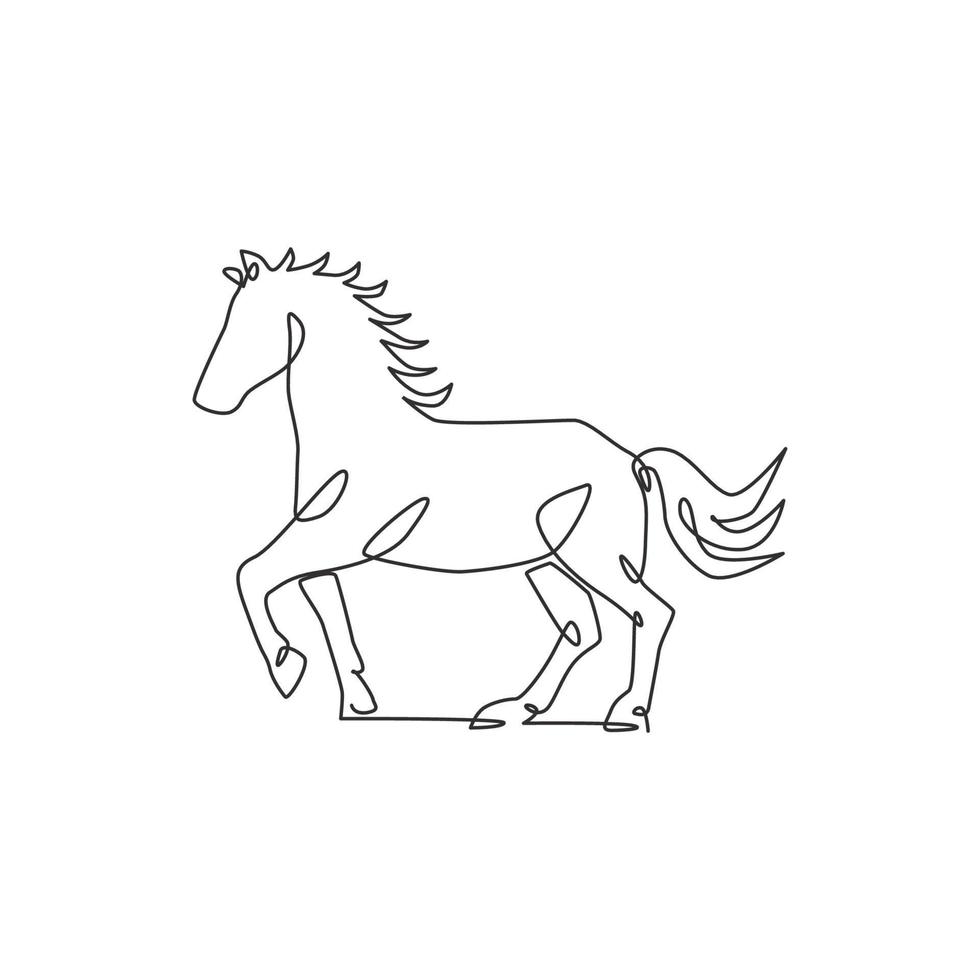 un dessin au trait continu de l'identité du logo de la société de chevaux de luxe sauvages. concept de symbole animal mammifère rapide et fort équin. illustration graphique de conception de dessin vectoriel à une seule ligne à la mode