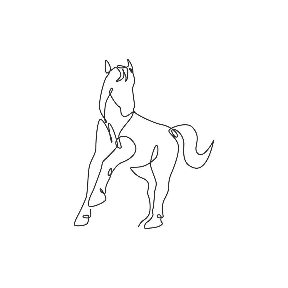 dessin au trait continu unique d'un cheval élégant courant pour l'identité du logo de l'entreprise. concept d'icône animal mammifère mustang fort. illustration de conception graphique de vecteur de tirage d'une ligne dynamique