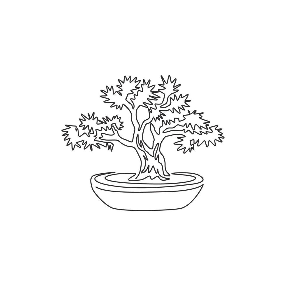 dessin au trait continu unique de la beauté et du vieux bonsaï exotique pour l'impression d'affiches d'art mural de décoration intérieure. plante de bonsaï décorative pour le logo du magasin de plantes. Une ligne moderne dessiner illustration vectorielle de conception vecteur