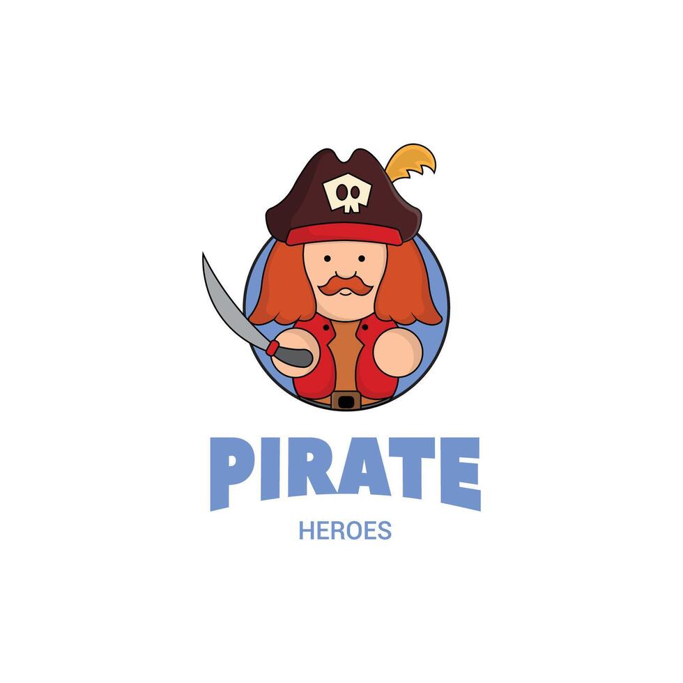 mignonne mascotte logo capitaine pirate avec épée illustration. pirate concept illustration mascotte logo personnage vecteur