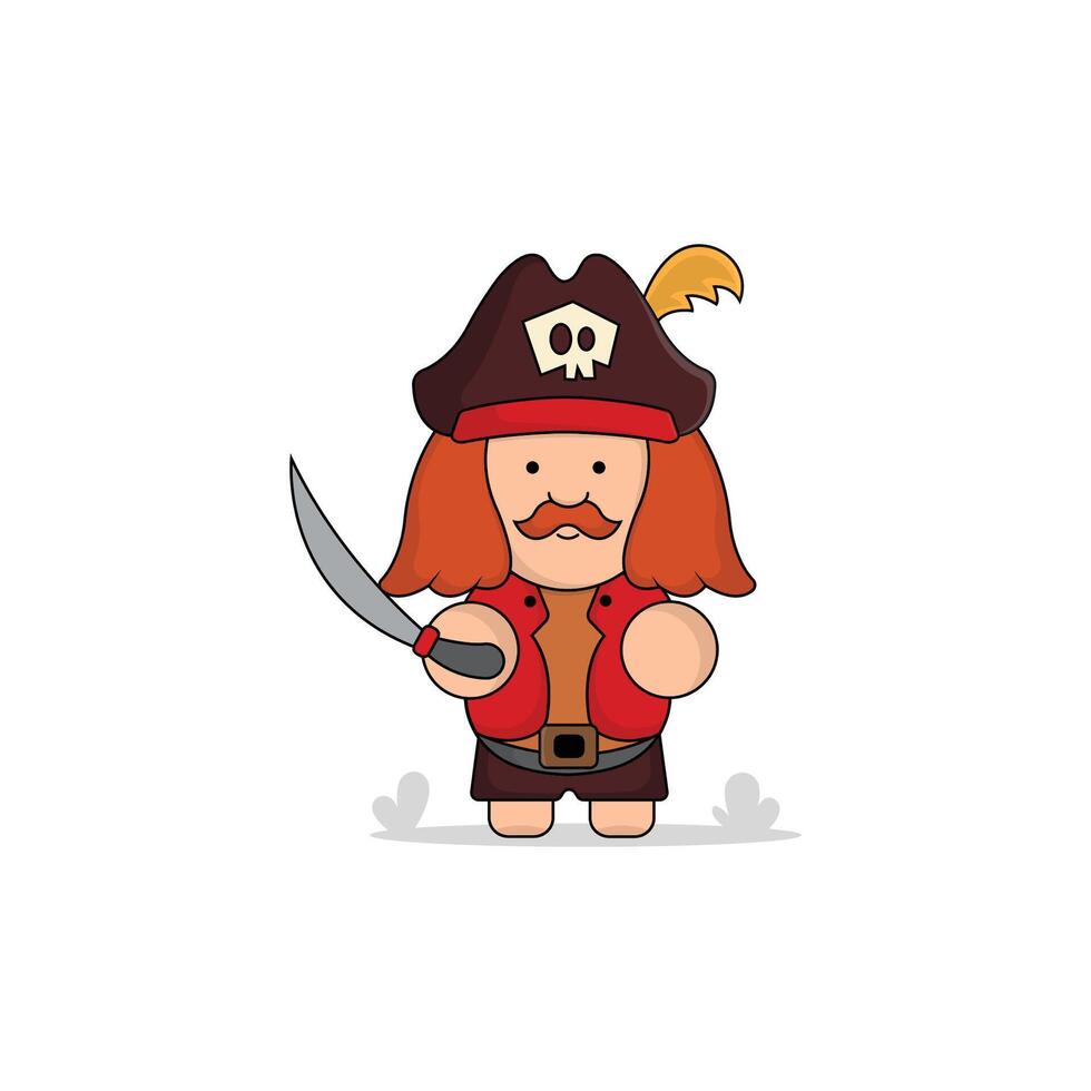mignonne dessin animé capitaine pirate avec épée icône illustration. Royaume concept illustration prime dessin animé, plat style dessin animé vecteur