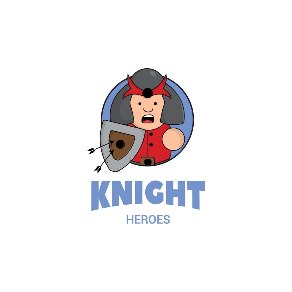 mignonne mascotte logo dessin animé gladiateur avec bouclier et épée.chevalier concept illustration mascotte logo personnage vecteur