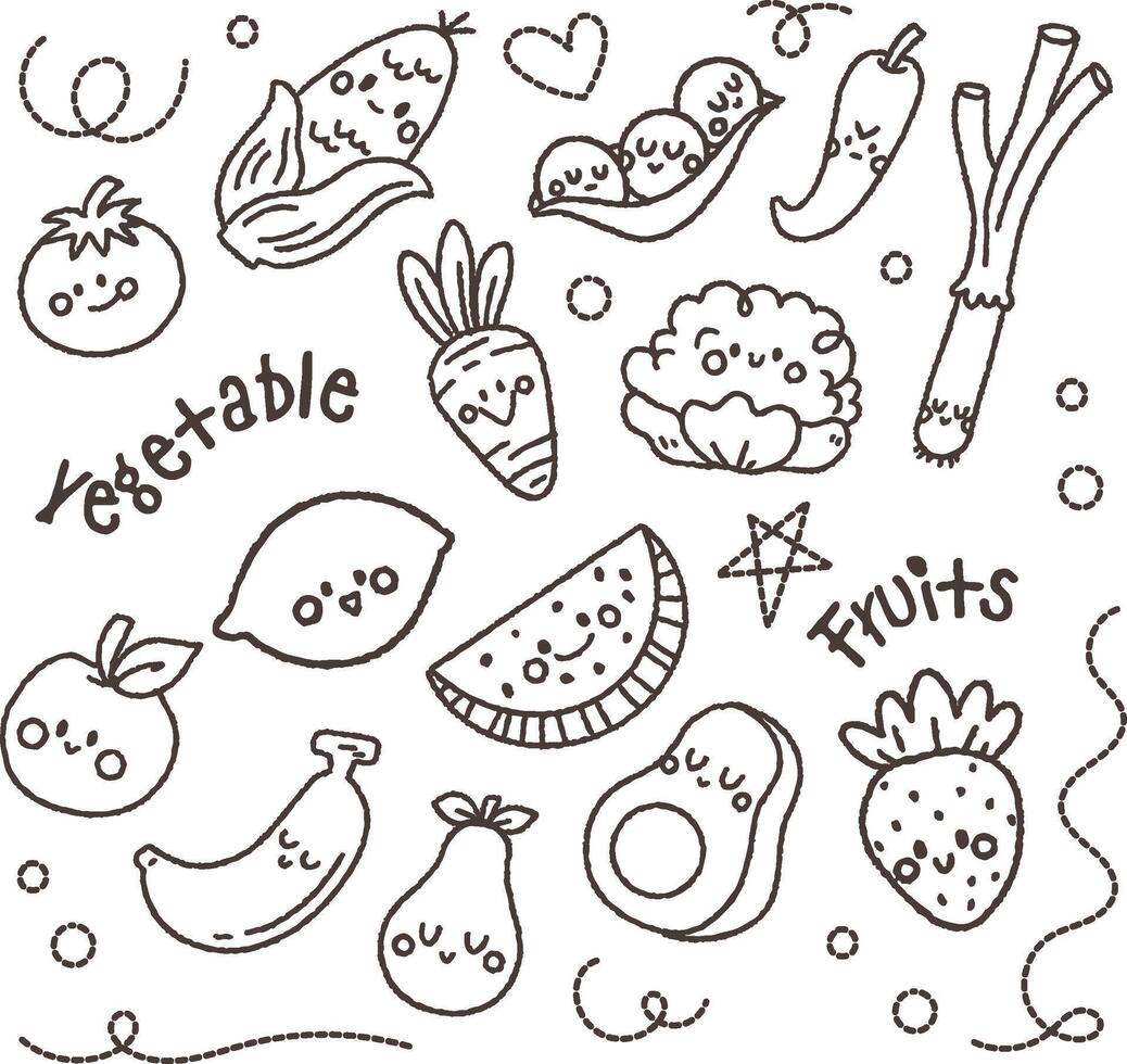 plat conception contour mignonne kawaii fruit et légume griffonnage dessin illustration vecteur