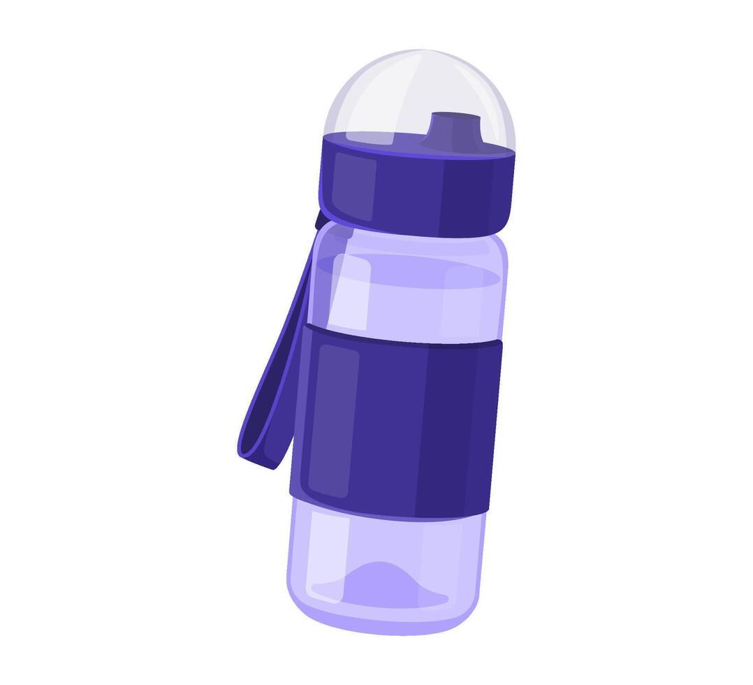 transparent bleu l'eau bouteille avec dôme couvercle et poignée sangle. du quotidien hydratation et sport accessoire concept. vecteur