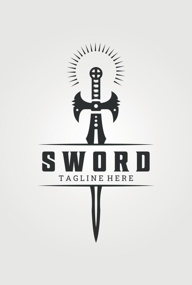 fantaisie épée logo ancien illustration conception vecteur