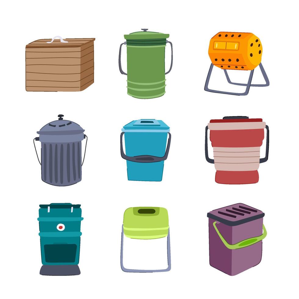 compost poubelle ensemble dessin animé illustration vecteur