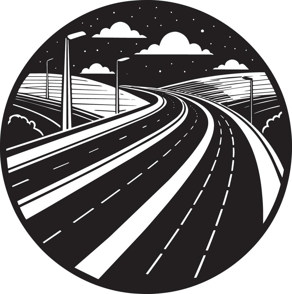 illustration de une Autoroute dans le milieu de le nuit ciel. vecteur