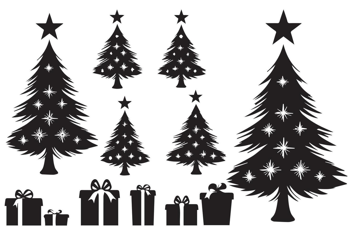 Noël arbre avec cadeaux silhouette vecteur