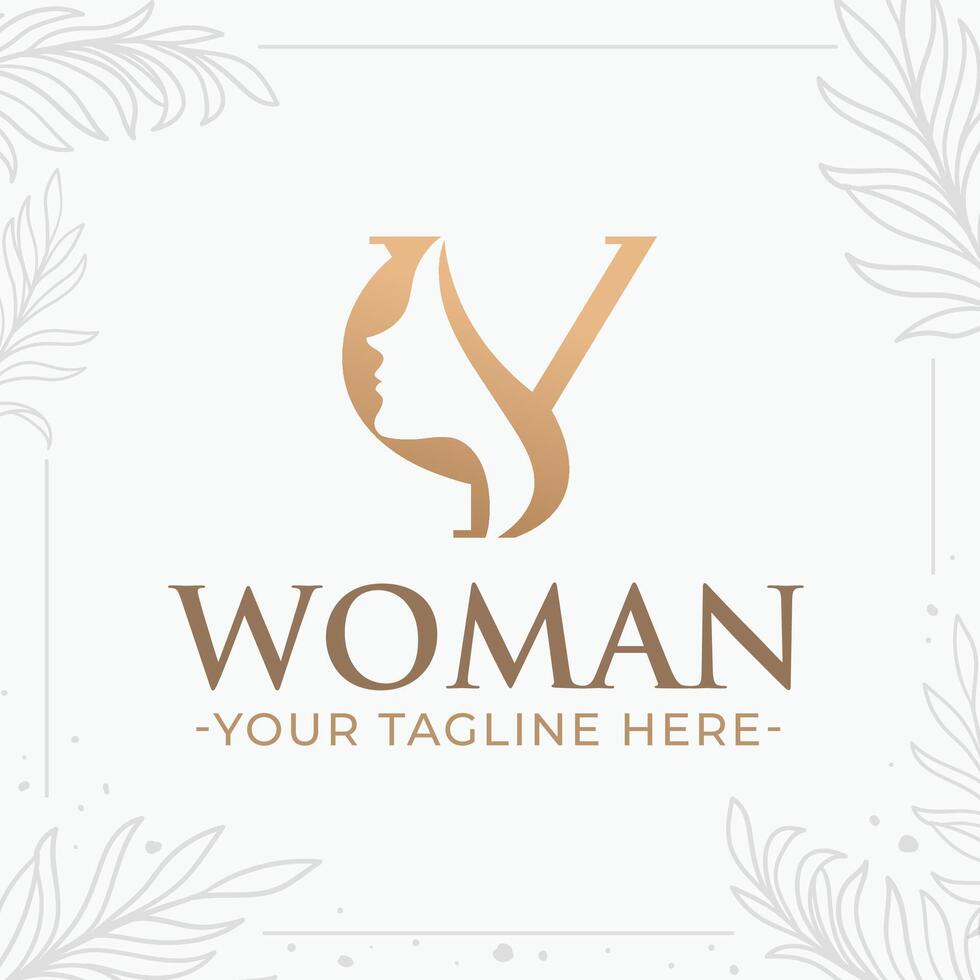 magnifique lettre y monogramme logo avec femme silhouette vecteur