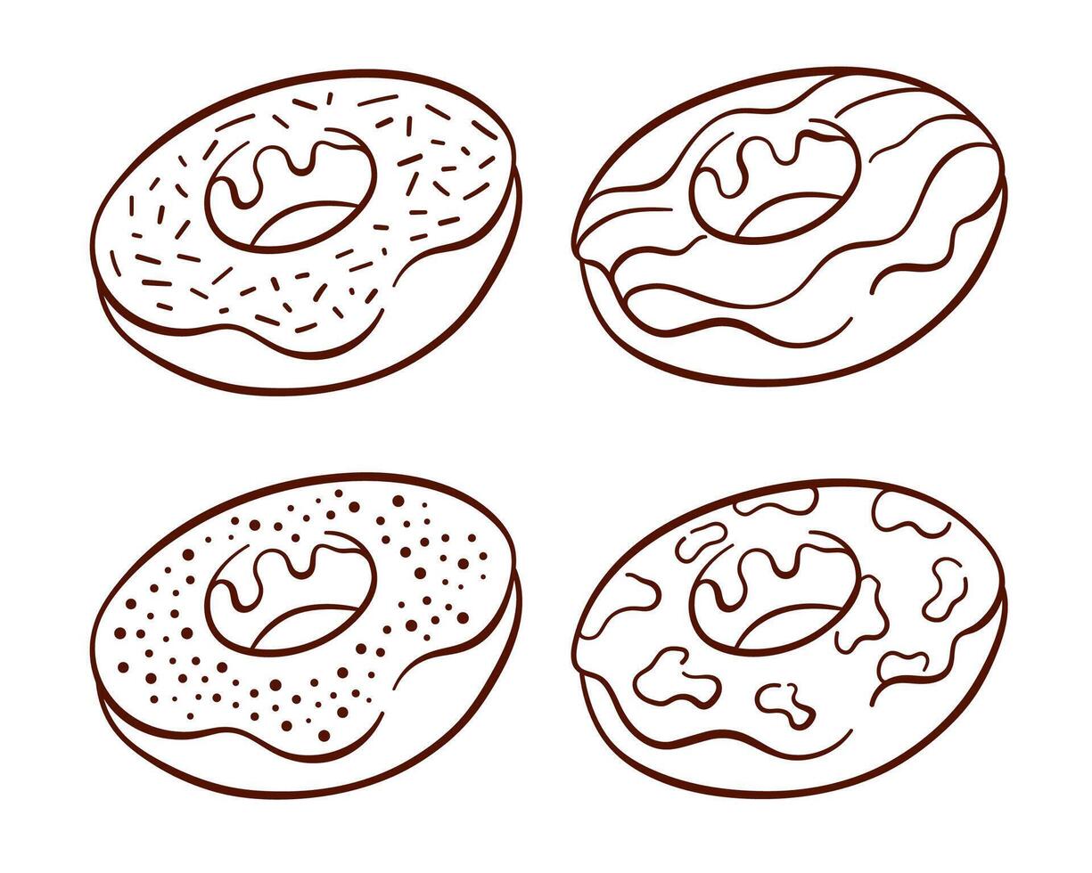Donut collection dans ligne art style. ensemble de bonbons pour boulangerie conception. illustration isolé sur une blanc Contexte. vecteur