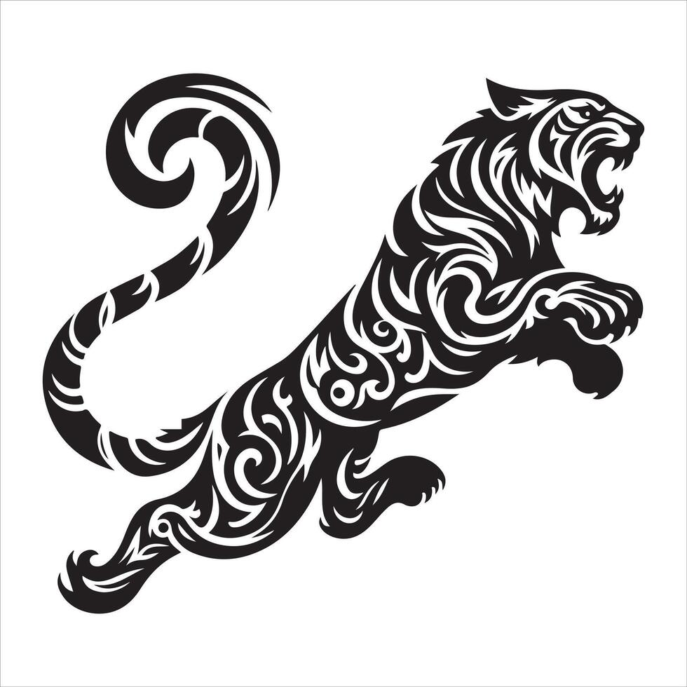 tribal tigre saut, noir Couleur silhouette vecteur