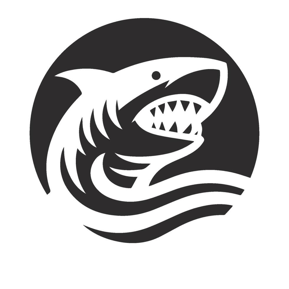 requin minimaliste noir et blanc logo vecteur