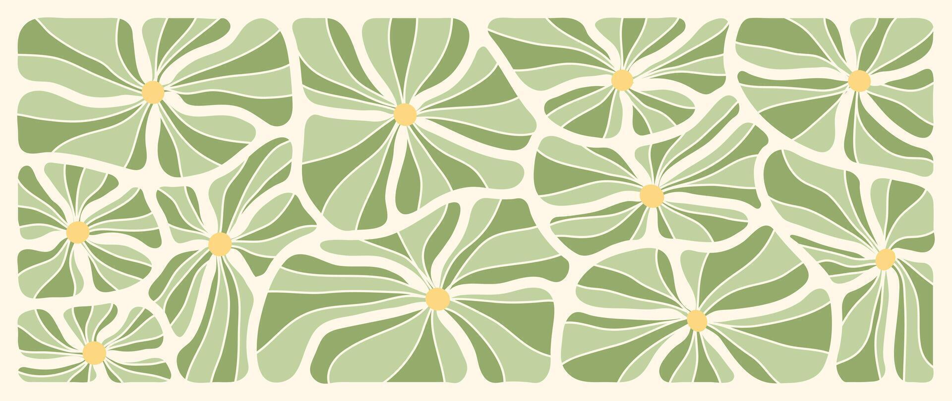 abstrait botanique art Contexte . Naturel main tiré modèle conception avec vert Couleur fleurs. Facile contemporain style illustré conception pour tissu, imprimer, couverture, bannière, fond d'écran. vecteur