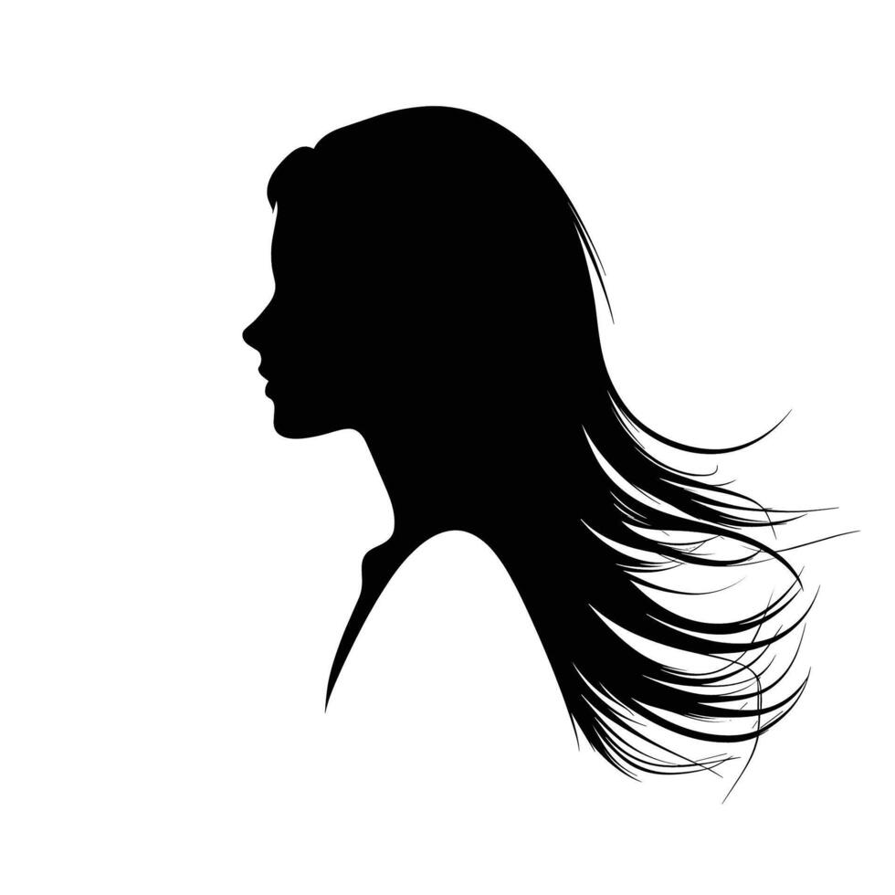 femme silhouette avec écoulement cheveux dans le vent vecteur