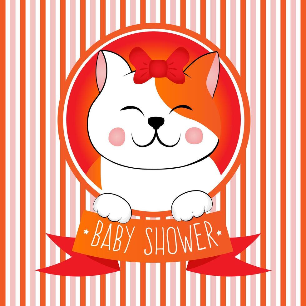 bébé douche avec Orange et blanc bandes et peu chat, chaton. conception pour fille faire la fête. vecteur