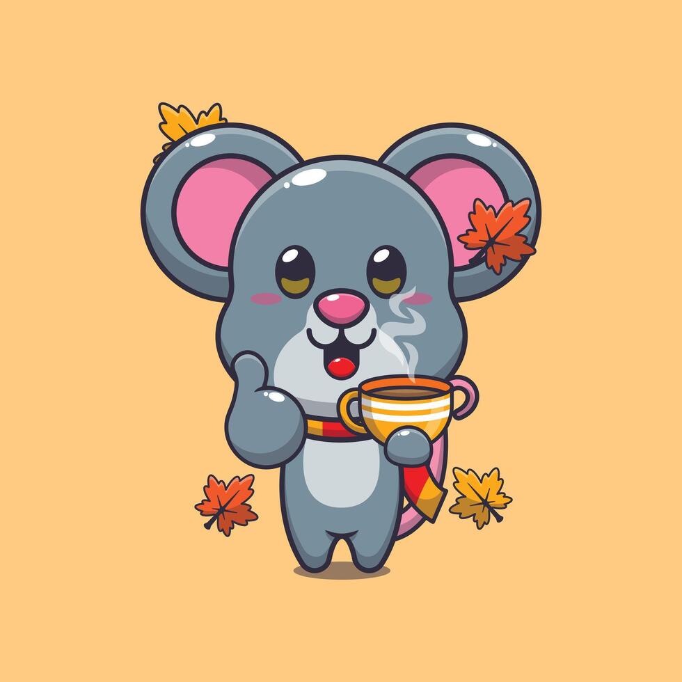 mignonne Souris avec café dans l'automne saison. vecteur