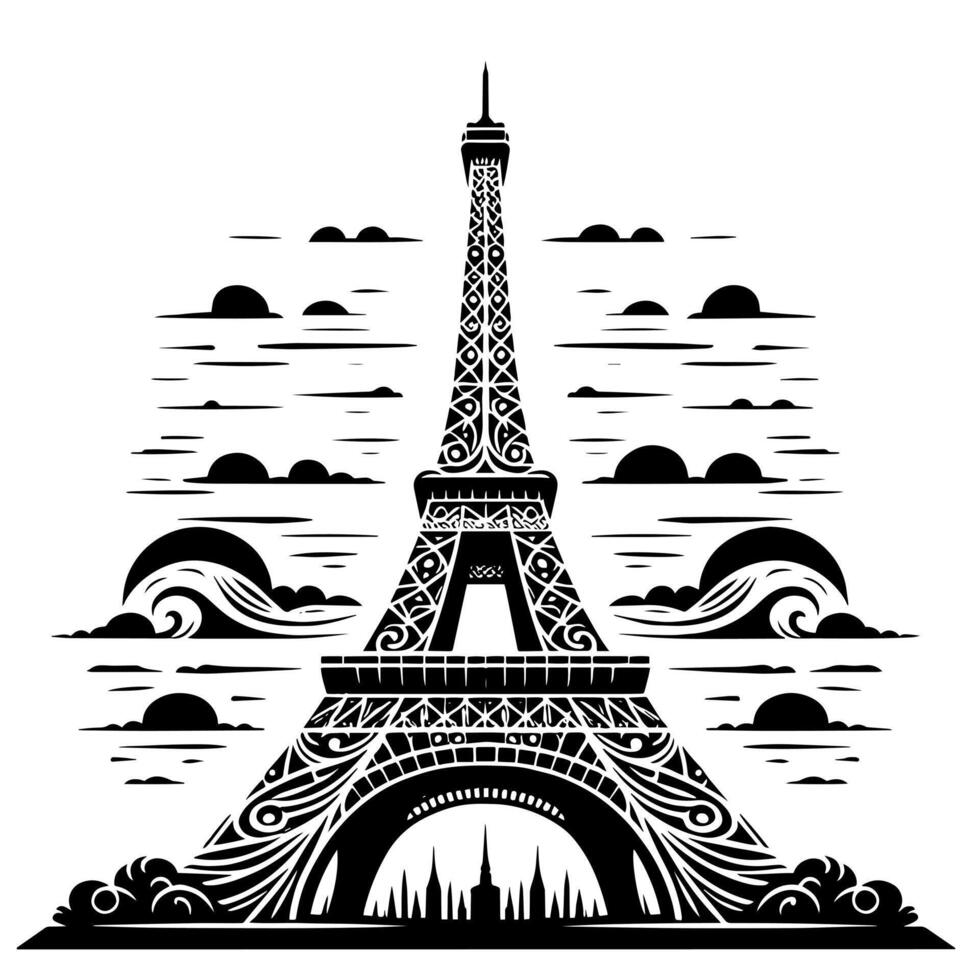 noir et blanc illustration de le Eiffel la tour tourisme dans Paris vecteur