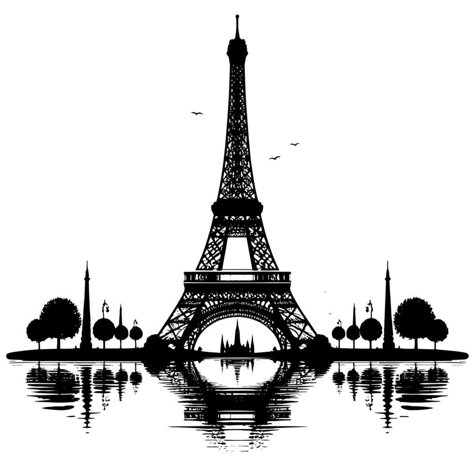 noir et blanc illustration de le Eiffel la tour tourisme dans Paris vecteur