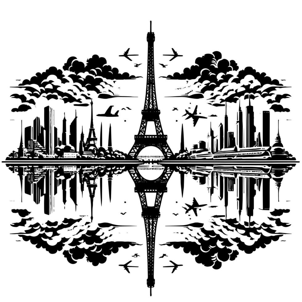 noir et blanc illustration de le Eiffel la tour tourisme dans Paris vecteur