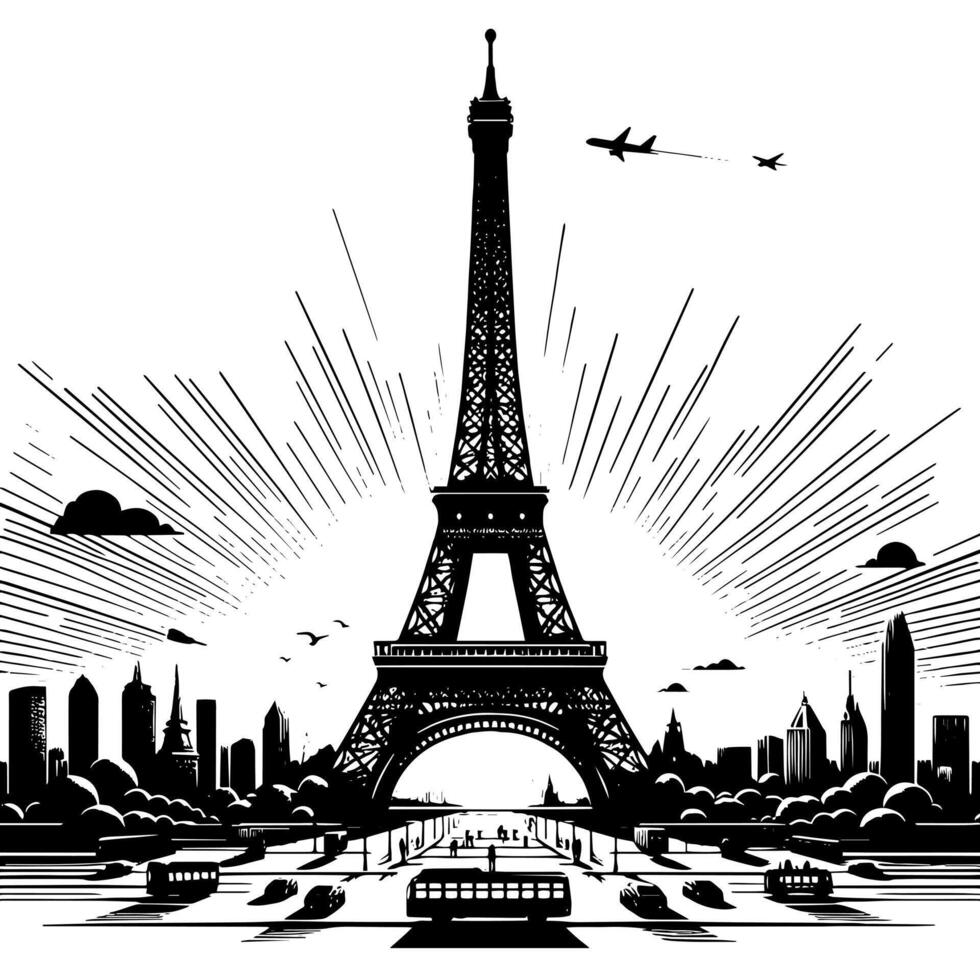 noir et blanc illustration de le Eiffel la tour tourisme dans Paris vecteur