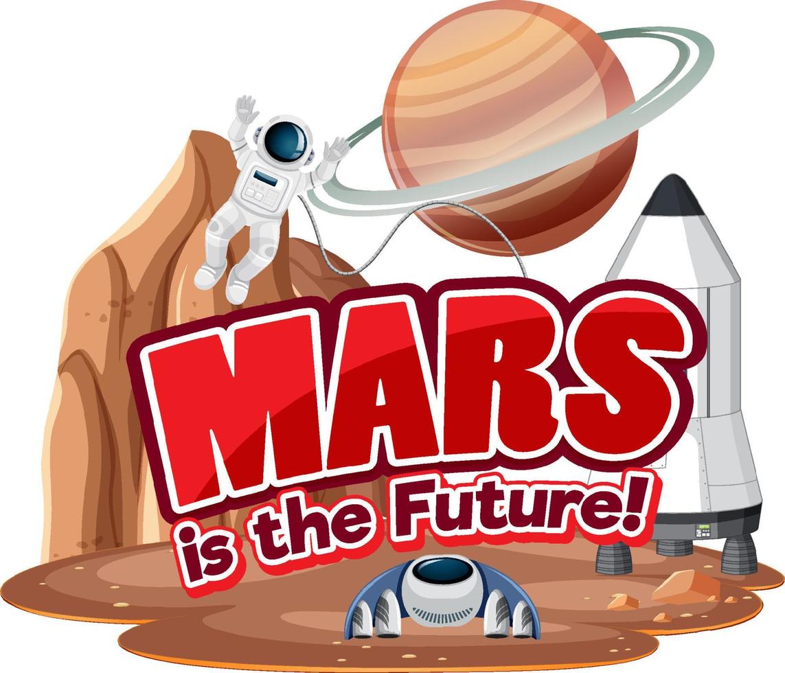 mars est la future création de logo de mot avec l'astronaute vecteur