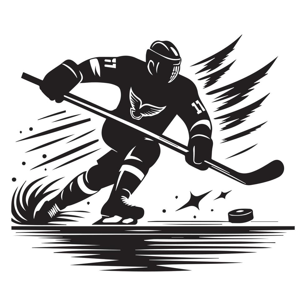 le hockey silhouette noir plat illustration. vecteur