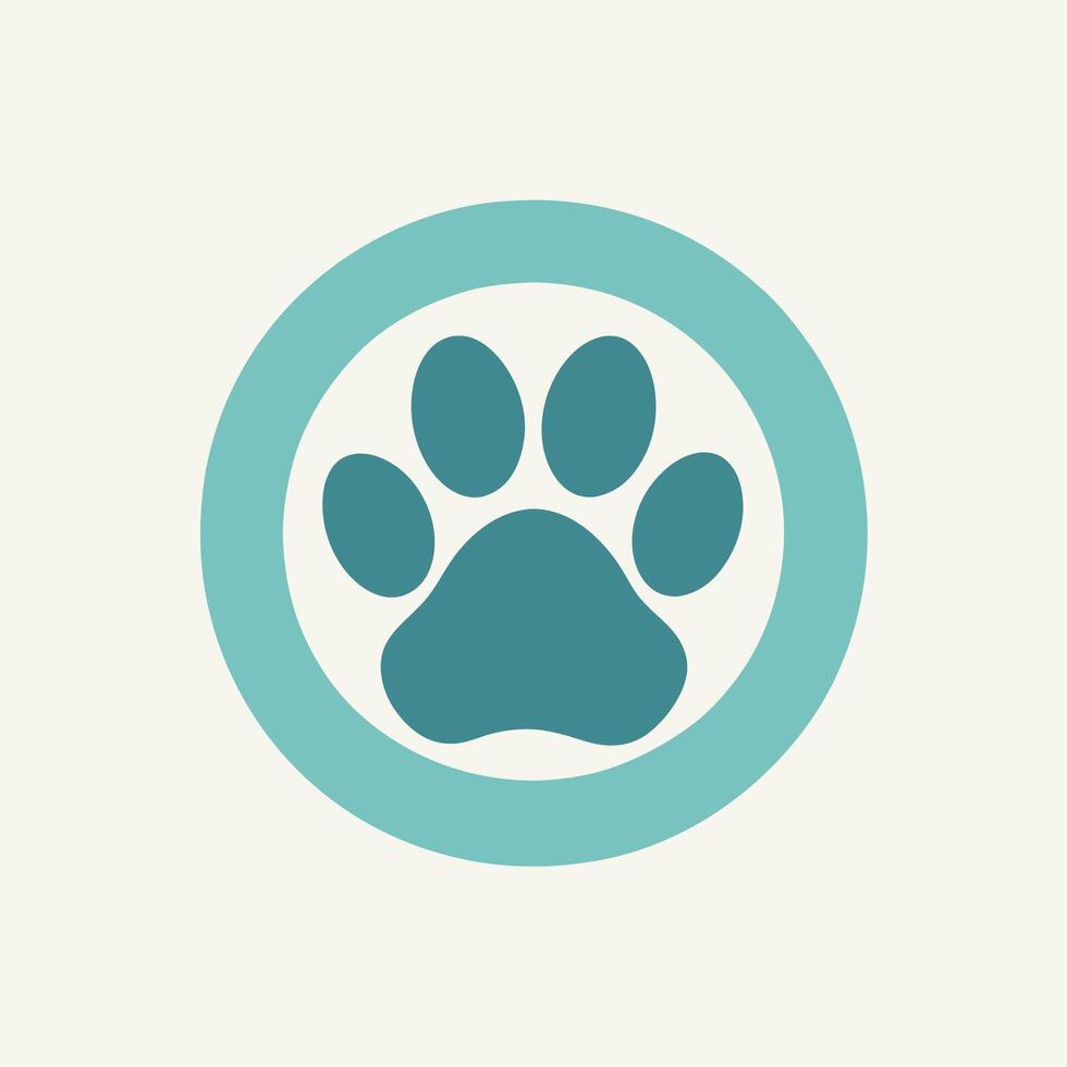 une chiens patte mis à l'intérieur une cercle sur une blanc arrière-plan, artisanat une minimaliste logo mise en évidence une Célibataire animal de compagnie patte dans une nettoyer et simple conception vecteur