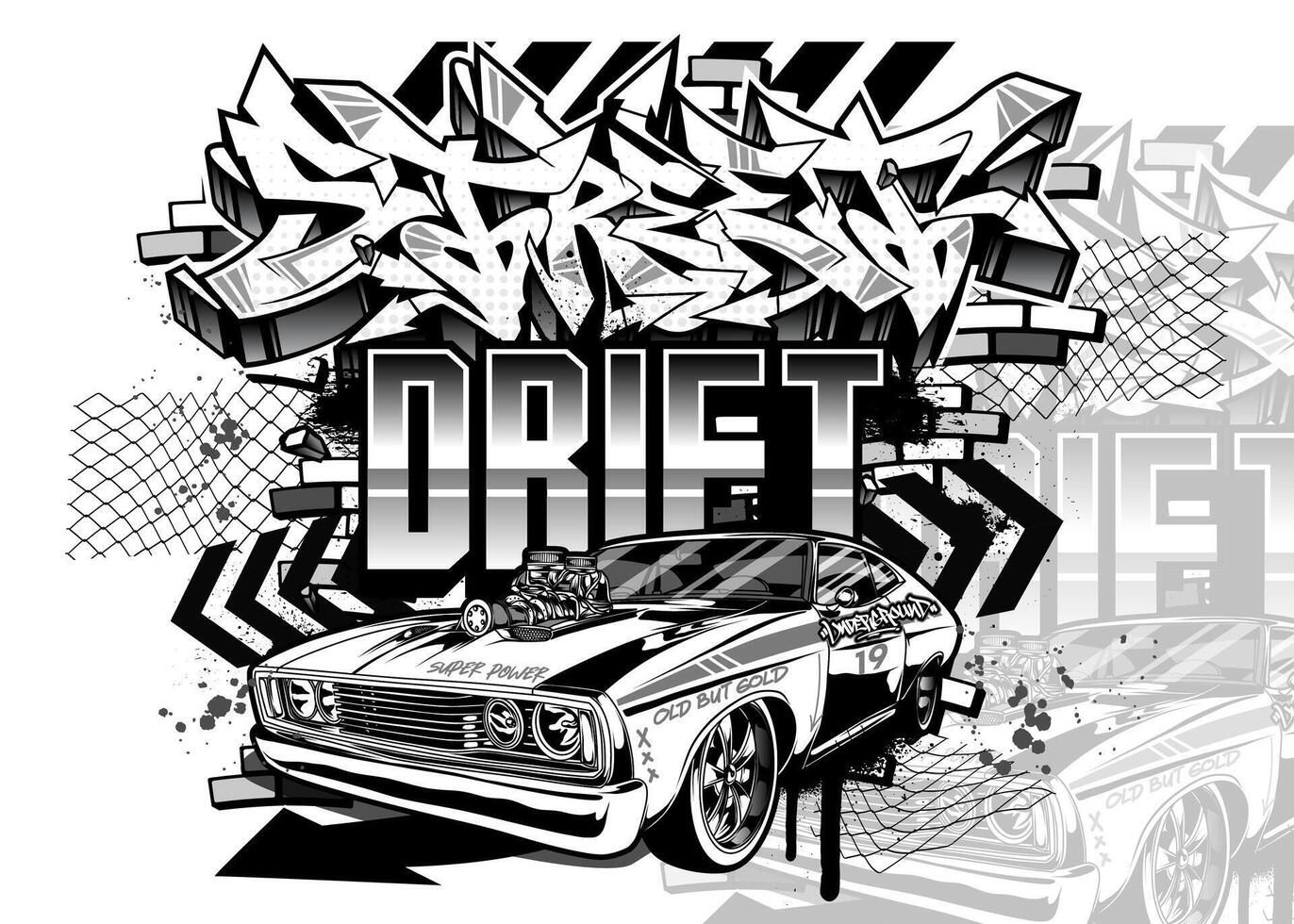 voiture graffiti illustration. rue courses voiture illustration dans graffiti style. vecteur