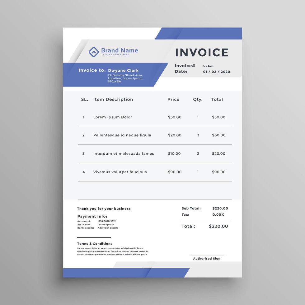 conception de modèle de facture commerciale vecteur