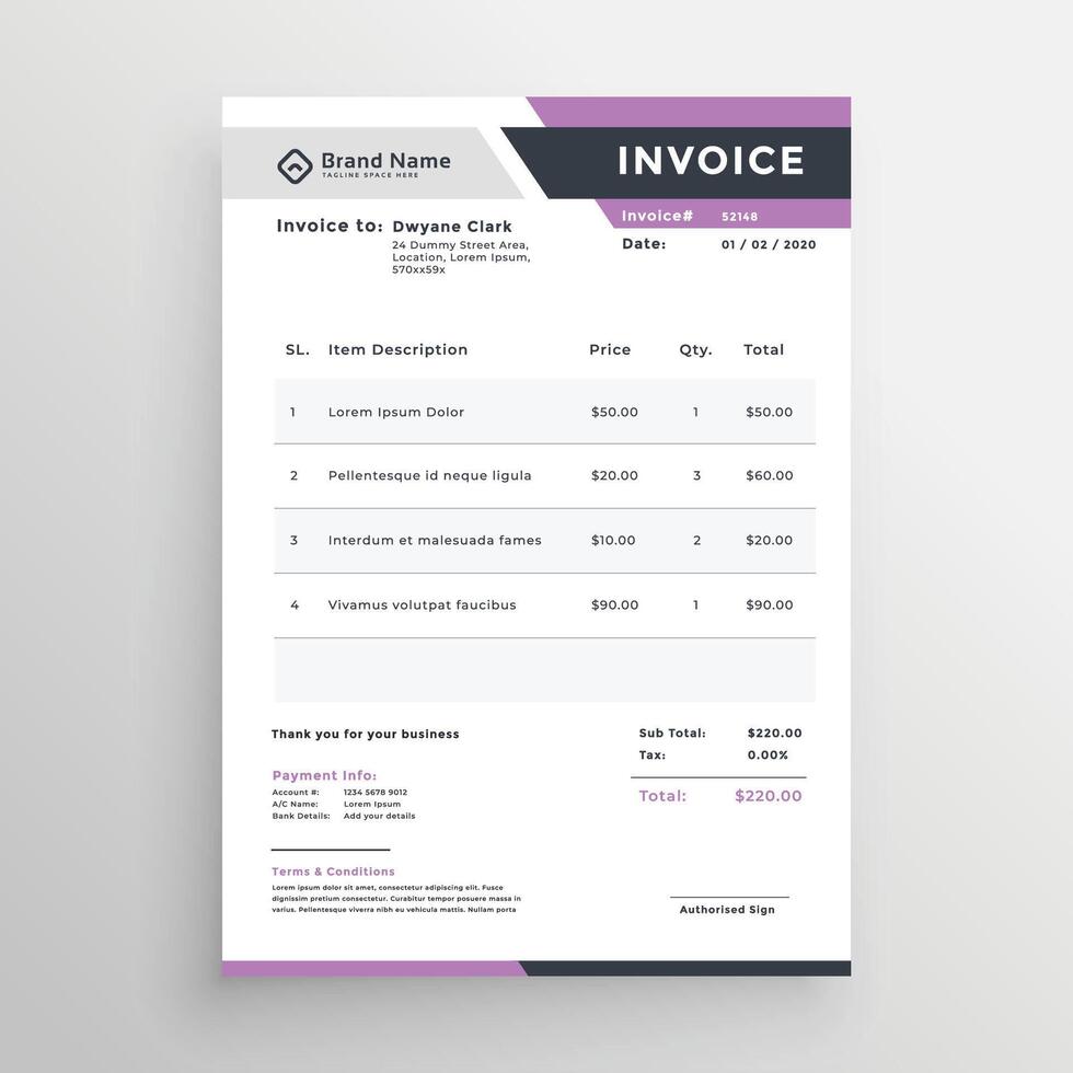 élégant facture d'achat modèle dans minimal style vecteur