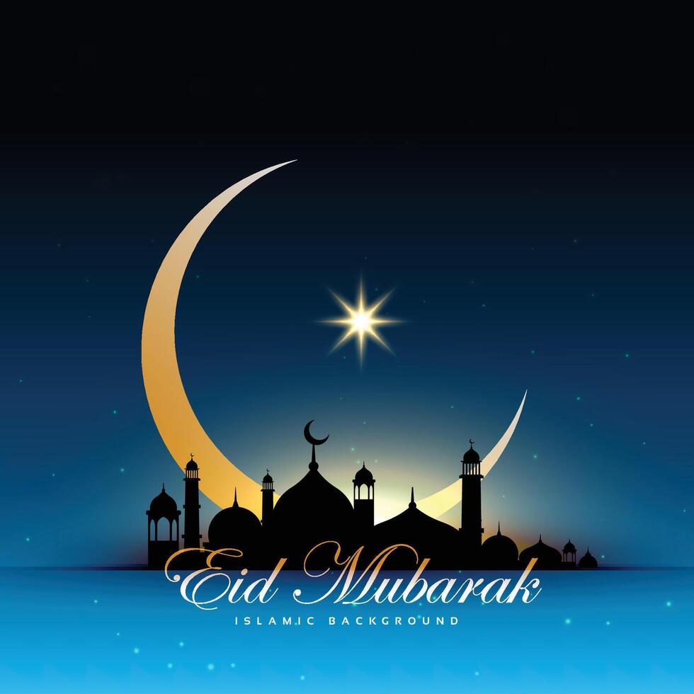 mosquée silhouette dans nuit ciel avec d'or croissant lune et étoile vecteur
