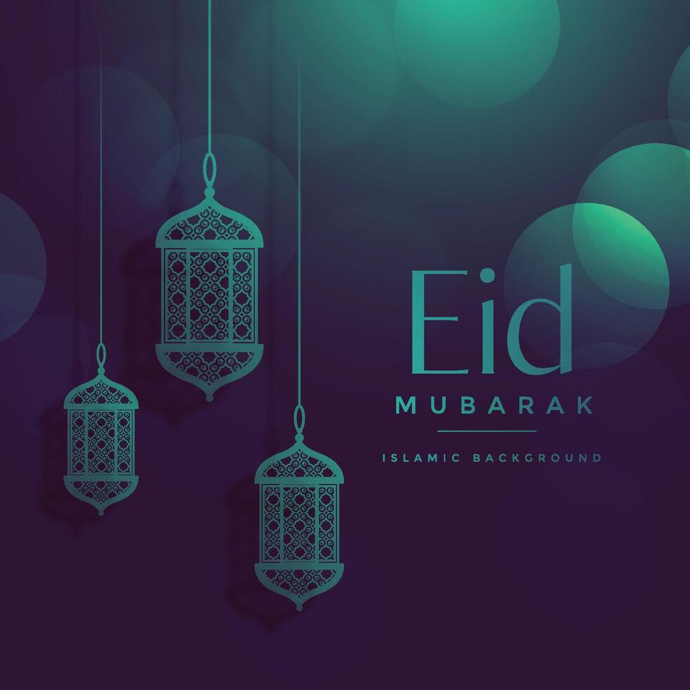 eid mubarak magnifique bokeh Contexte avec pendaison les lampes vecteur