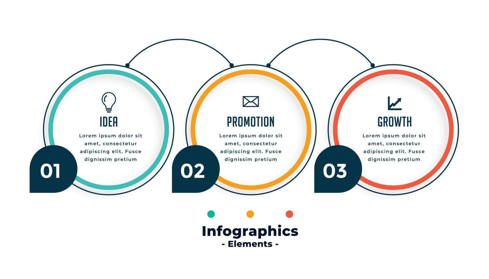 Trois pas cercle ligne infographie modèle conception vecteur