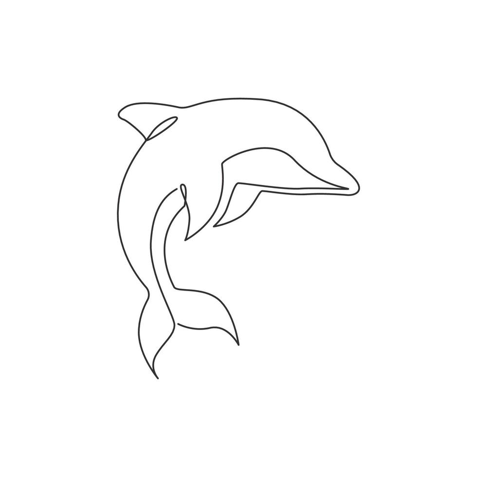 un dessin au trait continu d'un dauphin mignon et amical pour l'identité du logo de l'aquarium de l'aquarium. concept animal mammifère heureux pour la mascotte de l'entreprise. Graphique de vecteur d'illustration de conception de dessin d'une seule ligne dynamique