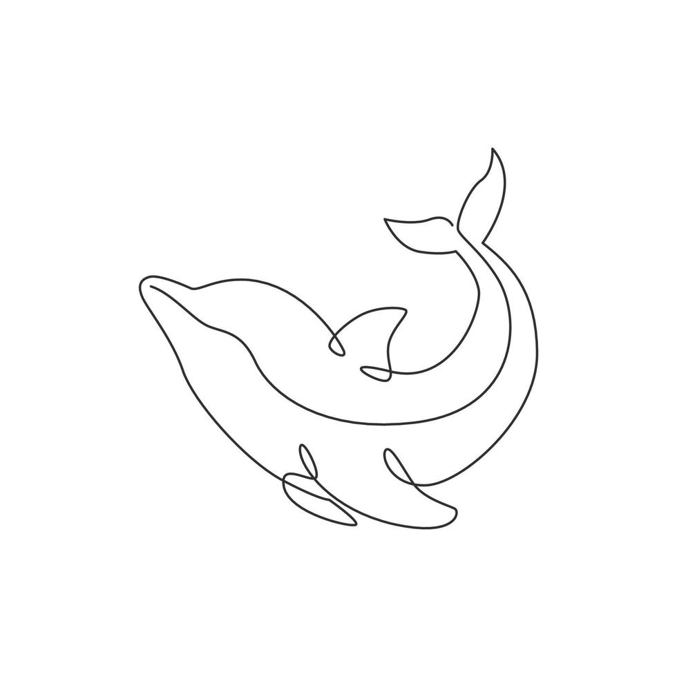 un seul dessin d'un beau dauphin mignon pour l'identité du logo de l'entreprise. concept de mascotte animale de mammifère de beauté drôle pour l'icône de cirque. ligne continue moderne dessiner illustration de conception graphique vectorielle vecteur
