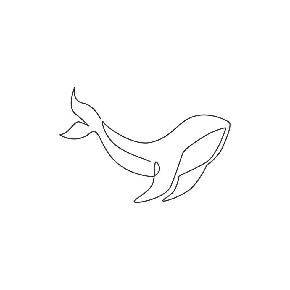 un dessin au trait continu d'une baleine géante pour l'identité du logo du parc aquatique aquatique. concept de mascotte animale grand mammifère océanique pour l'organisation de l'environnement. illustration graphique de conception de dessin à une seule ligne vecteur