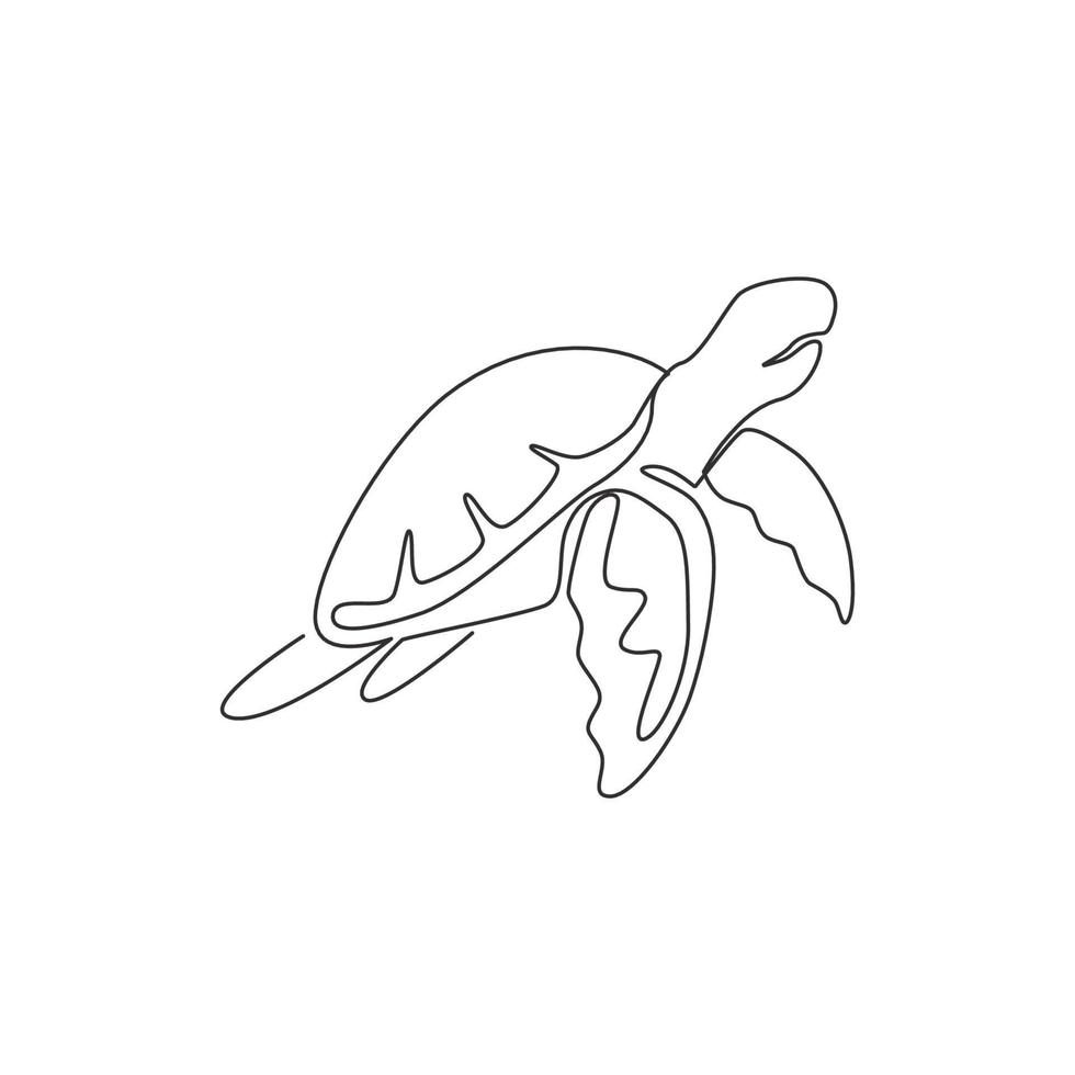 un dessin au trait continu de tortue de mer sauvage pour l'identité du logo du parc aquatique aquatique. concept de mascotte animal reptile océan mignon pour l'organisation de l'environnement. illustration de conception de vecteur de dessin à une seule ligne