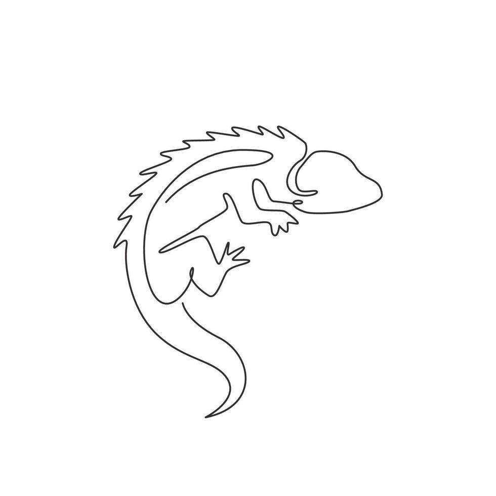 dessin au trait continu unique d'un bel iguane pour l'identité du logo de l'entreprise ou le collectionneur d'animaux de compagnie. concept de mascotte animale exotique pour le zoo reptilien. Une ligne dynamique dessiner illustration vectorielle design graphique vecteur