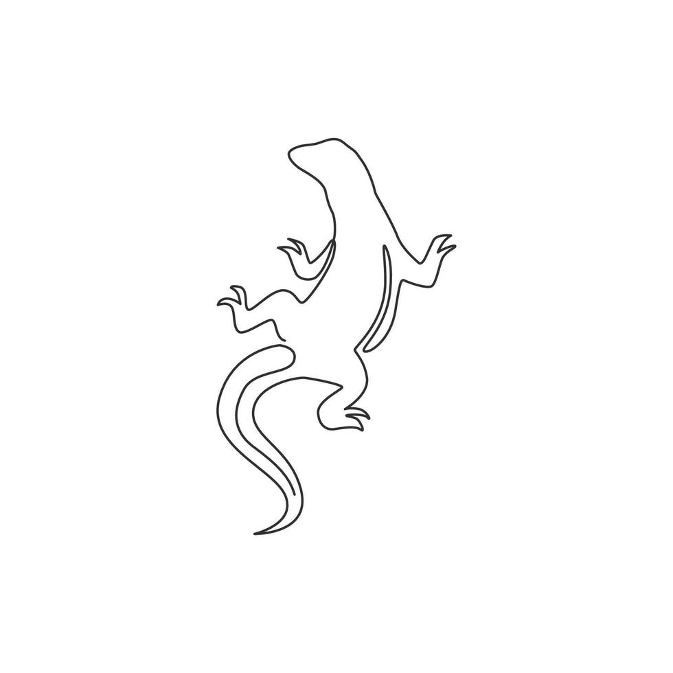 un seul dessin d'un puissant dragon de Komodo pour l'identité du logo de l'entreprise. concept de mascotte animale prédateur dangereux pour le zoo reptilien. ligne continue à la mode dessiner design illustration vectorielle vecteur